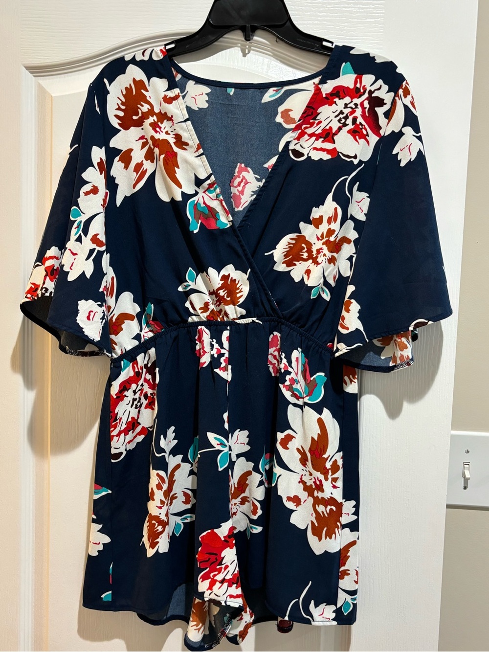 Floral Navy Wrap Romper Dress - Navy Floral